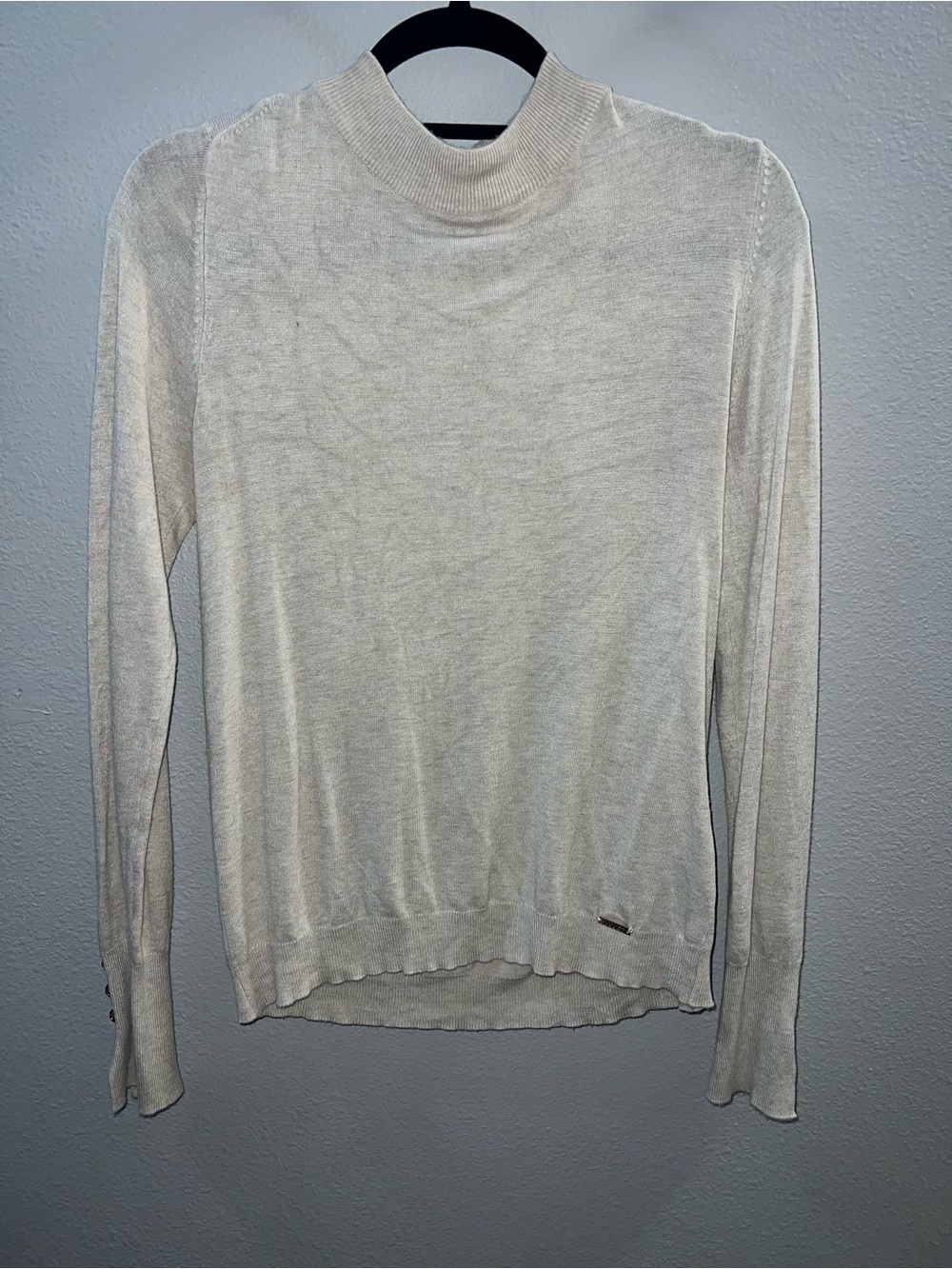 Ivanka Trump Cream Ribbed Mock Neck Sweater